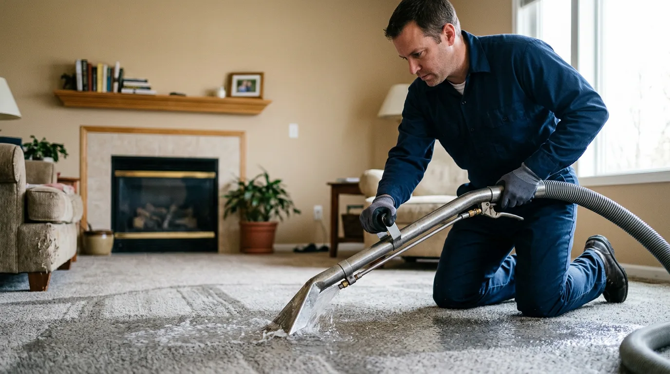 Water damage restoration technician working near Belmont, CA